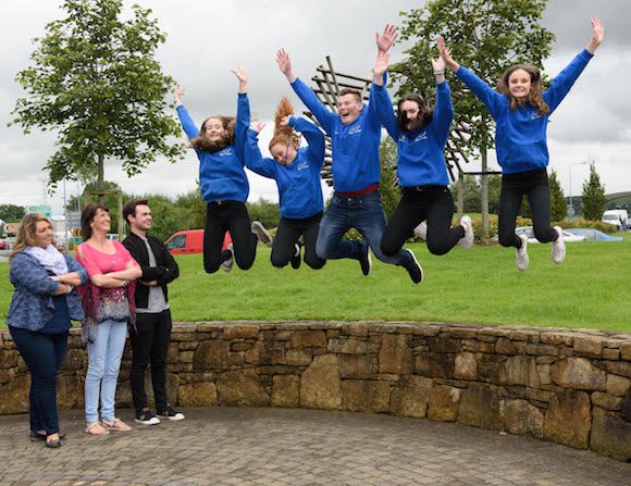 Blue Ribbon Junior Eurovision -Laura Foody, Kyra McBrearty, Ciara O Malley, Aife Davis (all pupils of Loreto Convent, Letterkenny) and Jason McLaughlin (Errigal College) representing Blue Ribbon Arts, under the band name, ‘Sceitimíní’, with Trudy O'Donnell, Brighdin Carr and Jason Fiel. Photo Clive Wasson