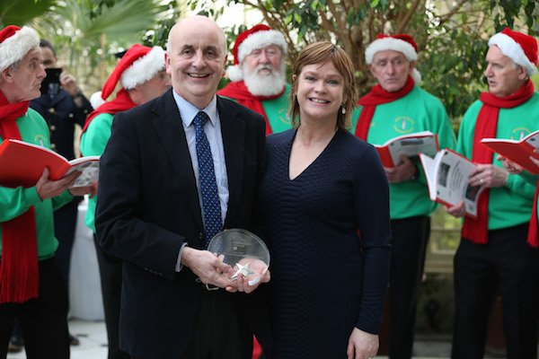 Brian O'Donnell, Donegal Road Safety Officer with RTÉs Theresa Mannion at the Road Safety Authority Annual ‘Leading Lights in Road Safety Awards’.