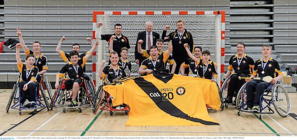 The Ulster team celebrate after winning the All Ireland final, during the M. Donnelly GAA Wheelchair Hurling Interprovincial All-Star Awards & All-Ireland Finals. I.T. Blanchardstown, Blanchardstown, Dublin 15. Picture credit: Oliver McVeigh / SPORTSFILE