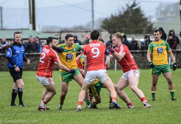 Rory Kavanagh in the thick of the action in Ballyshannon on Sunday. Pic Geraldine Diver