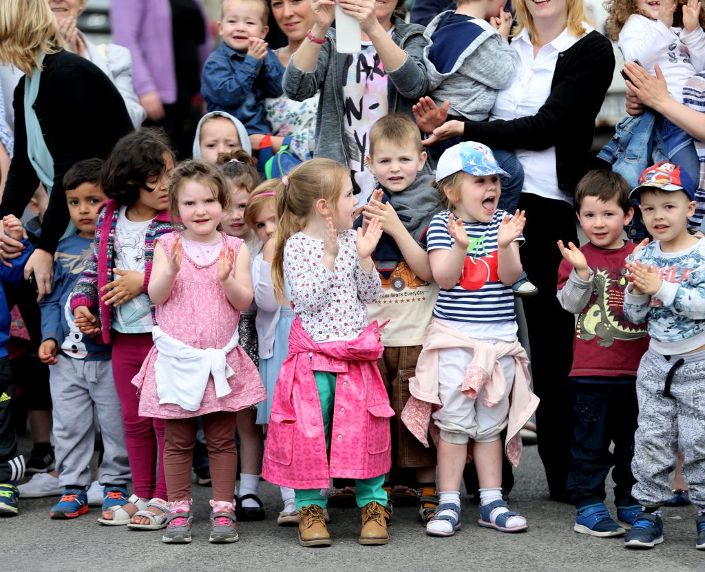 25/05/2016 NO REPRO FEE, MAXWELLS DUBLIN, IRELAND Visit to Ireland by The Prince of Wales and the Duchess of Cornwall. Donegal, Ireland. Pic shows kids waiting outside Ballyraine National School. PIC: NO FEE, MAXWELLPHOTOGRAPHY.IE