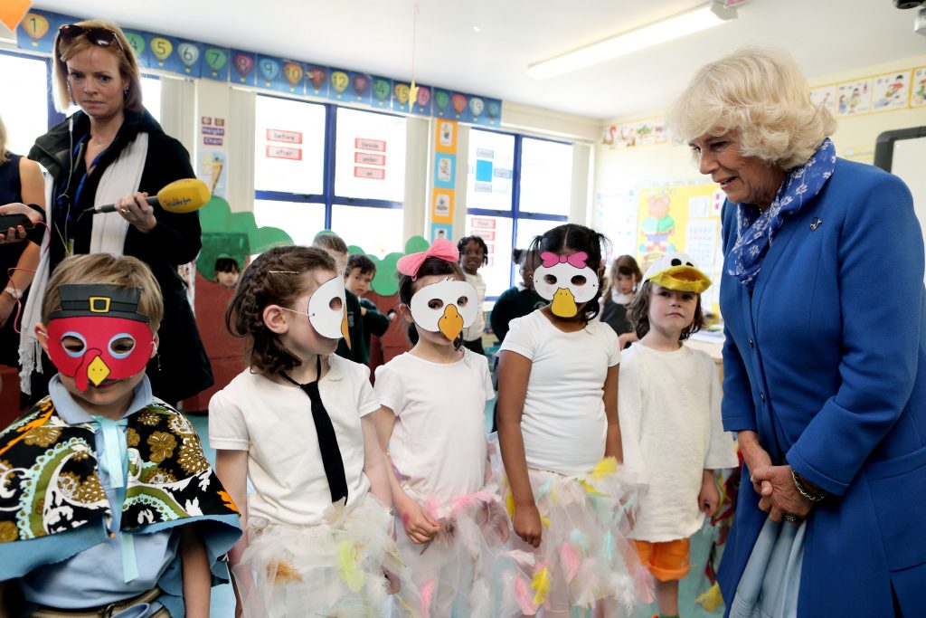 25/05/2016 NO REPRO FEE, MAXWELLS DUBLIN, IRELAND Visit to Ireland by The Prince of Wales and the Duchess of Cornwall. Donegal, Ireland. Pic shows the Duchess of Cornwall meeting pupils of Ballyraine National School. PIC: NO FEE, MAXWELLPHOTOGRAPHY.IE