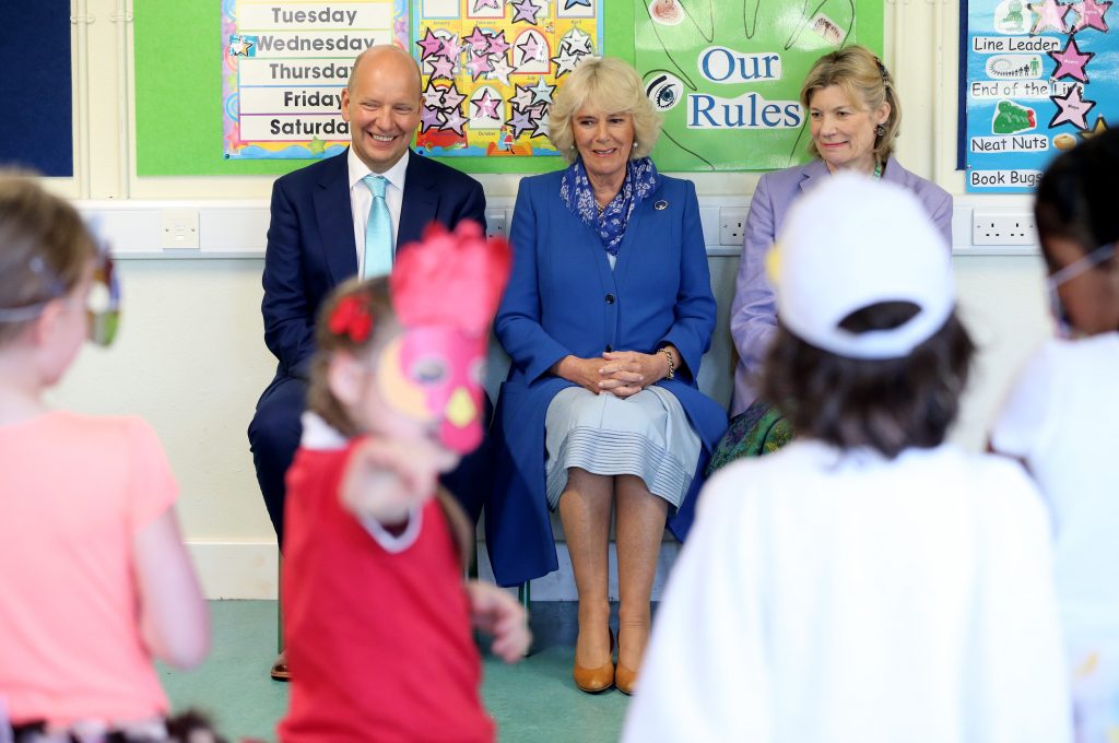 25/05/2016 NO REPRO FEE, MAXWELLS DUBLIN, IRELAND Visit to Ireland by The Prince of Wales and the Duchess of Cornwall. Donegal, Ireland. Pic shows David Oliver, principal of the school with the Duchess of Cornwall and Duchess of Abercorn, patron of the Pushkin Trust meeting pupils of Ballyraine National School. PIC: NO FEE, MAXWELLPHOTOGRAPHY.IE