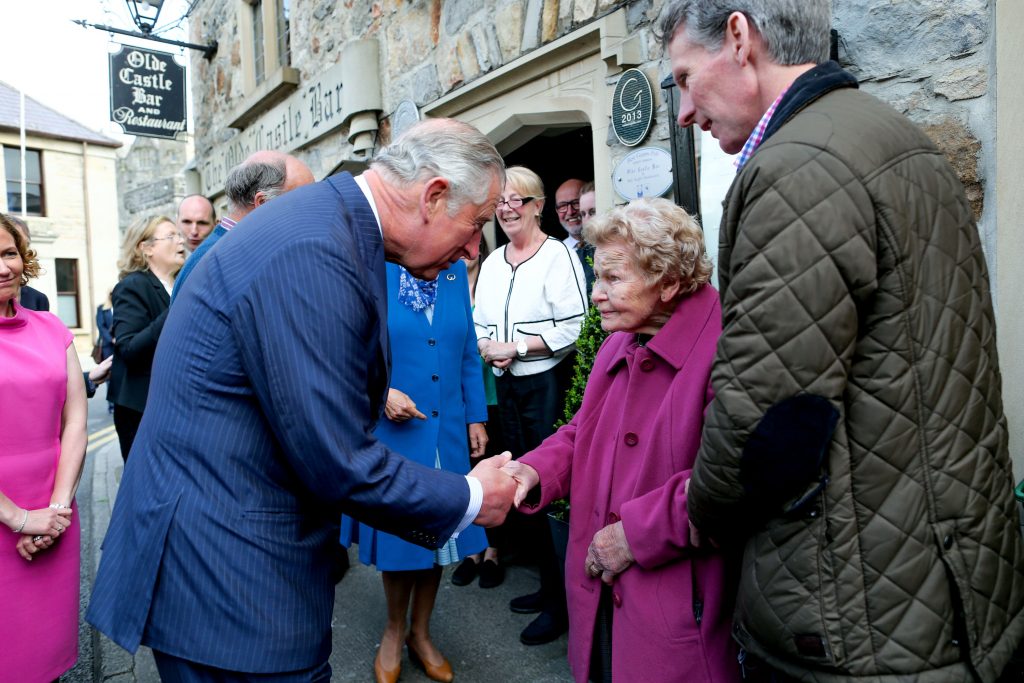25/05/2016 NO REPRO FEE, MAXWELLS DUBLIN, IRELAND Visit to Ireland by The Prince of Wales and the Duchess of Cornwall. Donegal, Ireland. Pic Shows: HRH The Prince of Wales meeting members of the public at Donegal Castle. PIC: NO FEE, MAXWELLPHOTOGRAPHY.IE