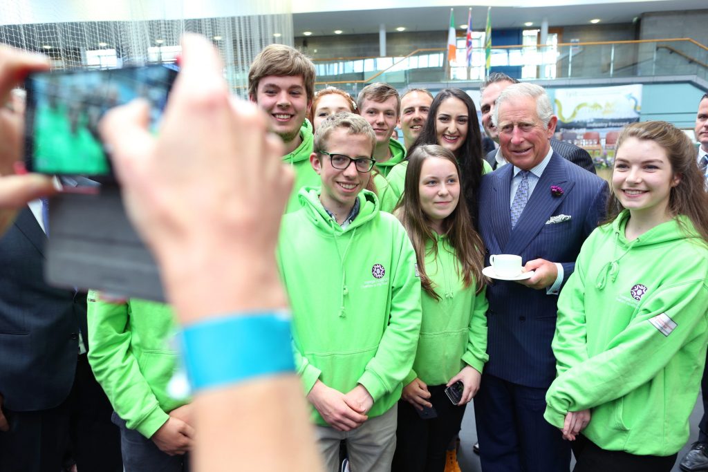 25/05/2016 NO REPRO FEE, MAXWELLS DUBLIN, IRELAND Visit to Ireland by The Prince of Wales and the Duchess of Cornwall. Donegal, Ireland. Pic shows HRH The Prince of Wales meeting students of Letterkenny Institute of Technology in An Dánlann Sports Centre PIC: NO FEE, MAXWELLPHOTOGRAPHY.IE