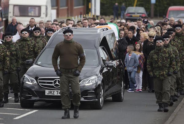 The funeral procession of Michael Barr arriving at St Mary's Church, Strabane.