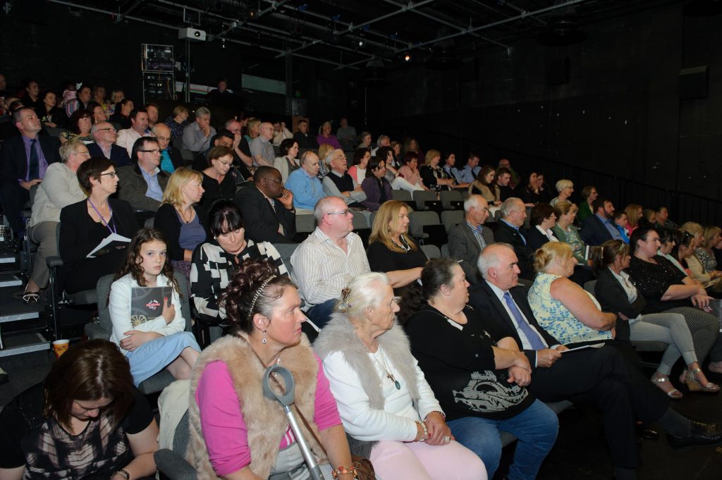 The packed theatere at the RCC for the Donegal Traveller Project 20th Anniversary event in the Regional Cultural Centre. Photo Clive Wasson