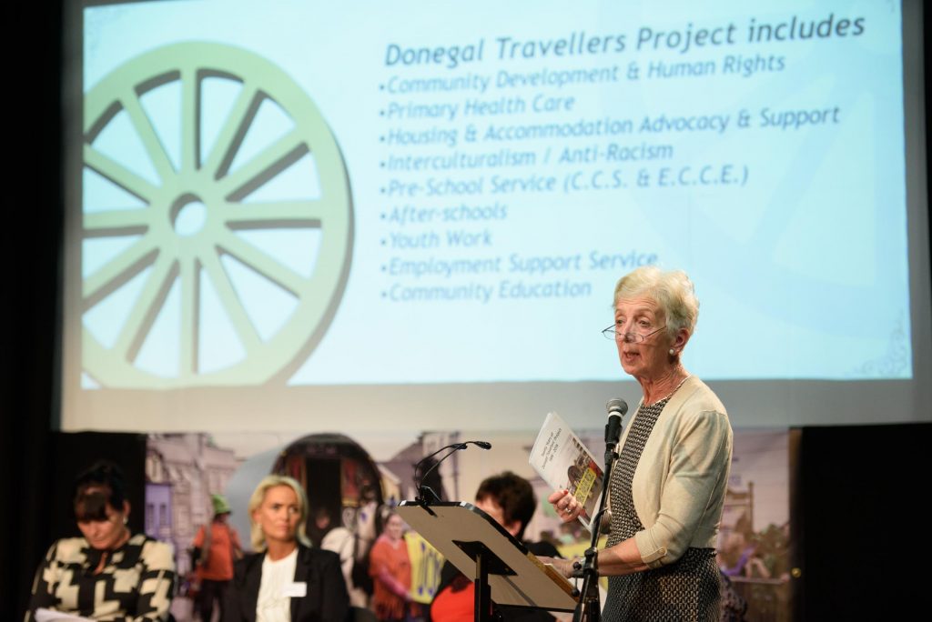 Anastasia Crickley speaking at the Donegal Traveller Project 20th Anniversary event in the Regional Cultural Centre. Photo Clive Wasson