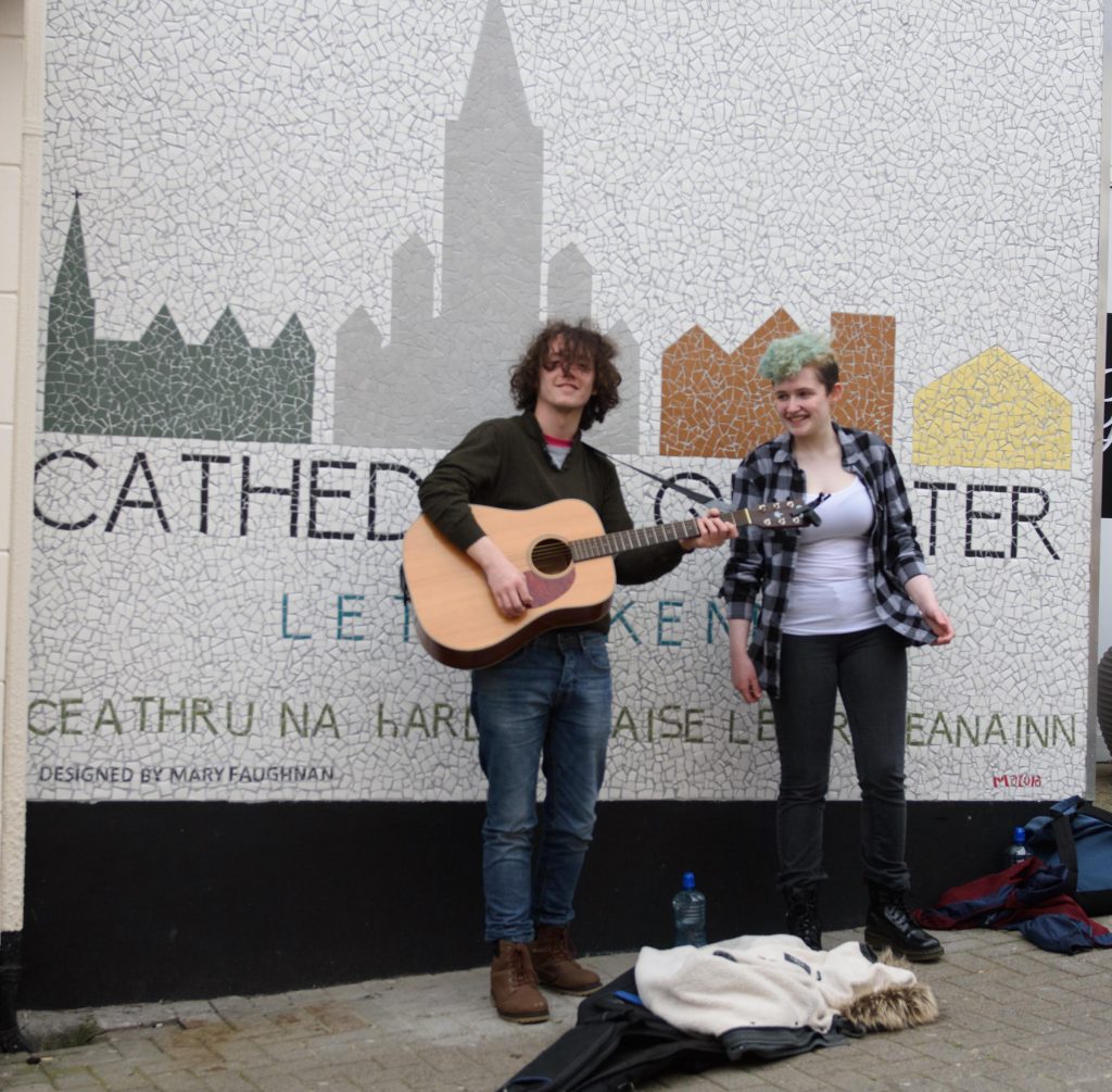 The Majors the Minors - Ciaran Coyle and Emory Ramsey taking part in the Letterkenny Chamber Shop LK busking Competition in Letterkenny on Saturday last.  Photo Clive Wasson