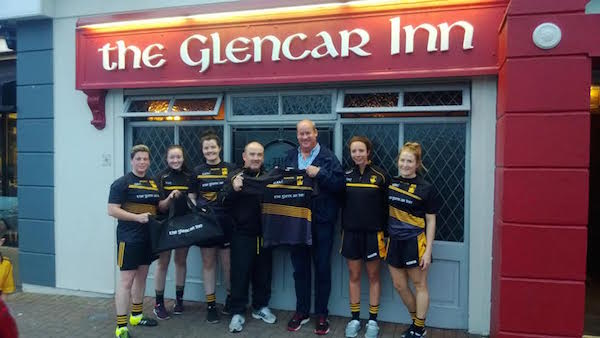 Pictured is Paddy Dorrian, Glencar Inn presenting St. Eunans senior manager Alan O Connell with training kit and gear bags for the coming season. Also pictured are Senior players Catherine Fletcher (captain), Eliza Dorrian, Aoise Molloy, Mariosa Bryce and Eimhear Bradley