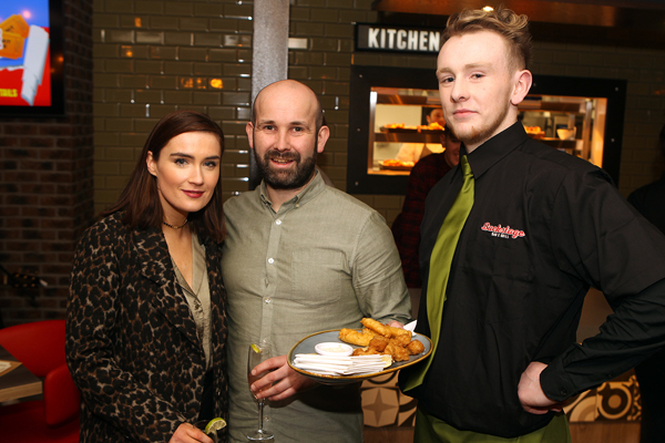 Kate Quinlivin and Kevin Mc Laughlin  with Paddy Doherty from Backstage in Letterkenny on the official opening night .