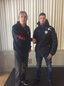 Harps boss Ollie Horgan with new signing Dany Morrissey.