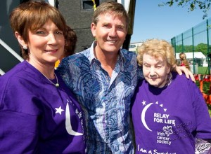 Daniel O'Donnell -with Helena McDaid and Her Mother Margaret Callaghan after launching his single " I'll See This Journey Through" which was launched for the Relay for Life last year. Photo:- Clive Wasson