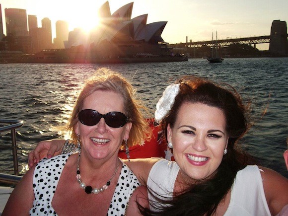 Eimear enjoying the sun in Sydney Harbour with her mum Winnie