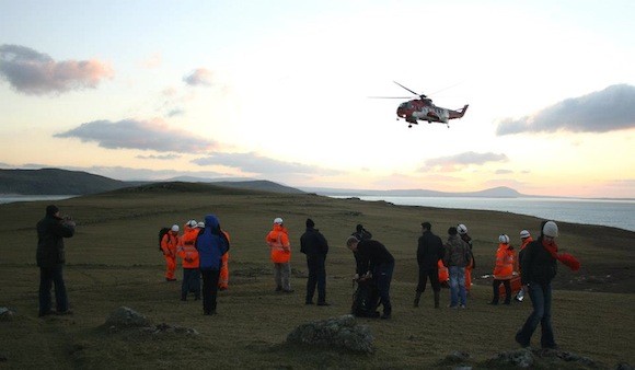 The Sligo Rescue chopper leaves the scene on Sunday with the casualty on board. Pic DMRT