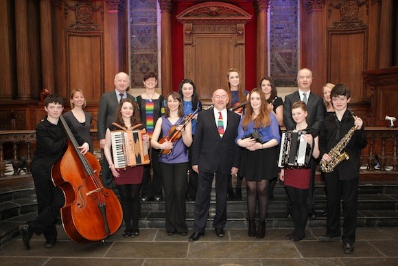 DMEPs Young Musical Ambassadors with Minister Quinn, Minister for Education & Skills after performing at one of Ireland's EU Presidency events