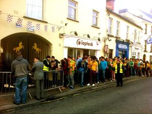 Students get ready for Donegal Tuesday in Galway yesterday