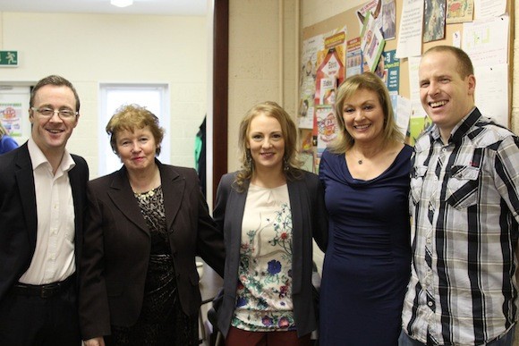 Lucy's parents Gary and Carleen with Rosses Community School Principal John Gorman and RTE personality Mary Kennedy.