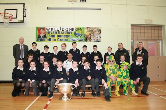 Students from Crana College with Ryan Bradley and Buncrana GAA committe members