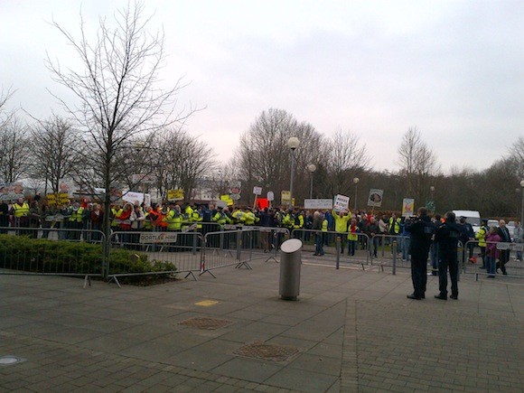 Protestors force their way onto the campus