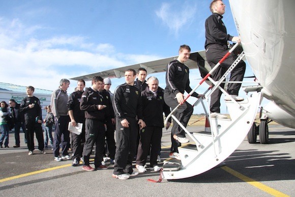 All abord! The Donegal team board the plane form Carrickfin to Cork today