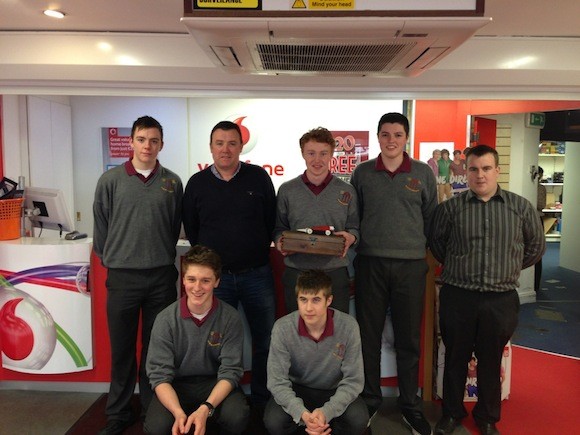 Pictured is 5th year Abbey Vocational Team, D5 Racing, with Cieran Kelly Managing Director of Kelco Communications, one of the main sponsors of the team, at Kelco Communications Donegal Town this week. Back Row (l-r):- Darren Doherty, Cieran Kelly, Pauric Doherty, Gerry Diver and Abbey Vocational Woodwork Teacher, Martin Gallagher. Front: - Emmet Doogan and Manus Darby.