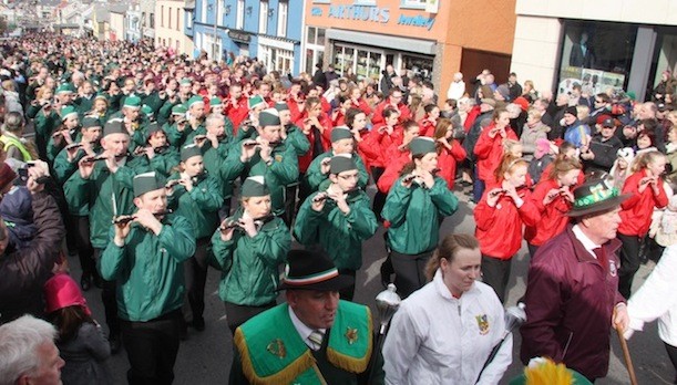 The bands parade proudly down Dungloe's Main Street
