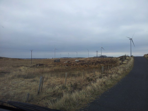 The toppled wind turbine at Ardara can be seen on the left of the picture