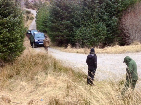 Vehicles block the road used by anglers on the Gweenbarra River. Anglers have been fishing there for generations