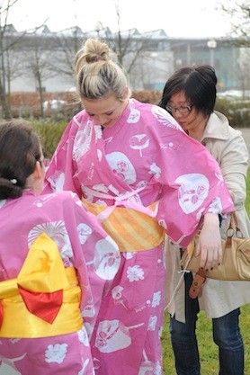 Denise Doherty pictured at the fitting of  a Japanese Kumono, which were provided by the Japanese Embassy in Dublin to assist with the Hanami event in Letterkenny Institute of Technology.