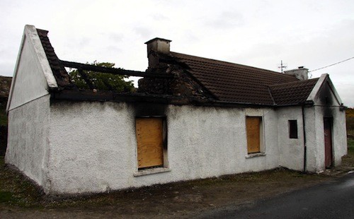 The burned cottage at Derryconnor near Gortahork, Co Donegal where pensioner Jimmy Mc Cafferty, 87, died on Sunday morning.