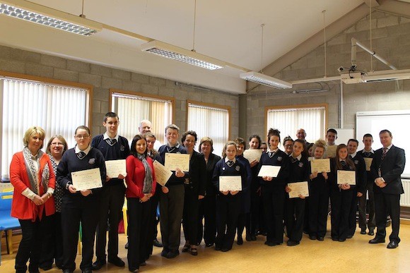 Staff from Pramerica with staff and students from Mulroy College celebrating the conclusion of the Skills @ Work Programme facilitated by The Schools’ Business Partnership, Business in the Community Ireland.  