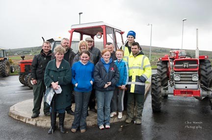 Drivers and supporters at the Charlie Mor McMenamin and Paddy Ward Tractor Run for Clogan and Finntown Day centers on Sunday last.  Photo:- Clive Wasson