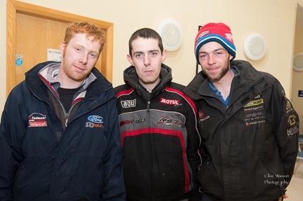 Bernard Byrne, Niall Byrne and Kevin Milsop at the Charlie Mor McMenamin and Paddy Ward Tractor Run for Clogan and Finntown Day centers on Sunday last.  Photo:- Clive Wasson