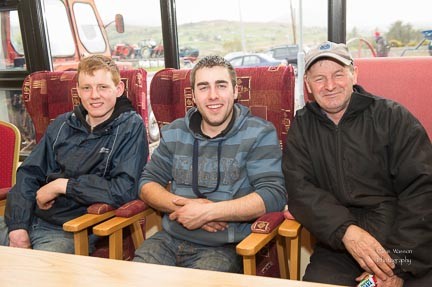 Michael Long, Philip Robb and Jackie Reid at the Charlie Mor McMenamin and Paddy Ward Tractor Run for Clogan and Fintown Day centres on Sunday last.  Photo:- Clive Wasson