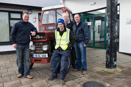 Seamus McGlynn, Colin  Gallagher, John Gallagher and Patrick McGlynn at the Charlie Mor McMenamin and Paddy Ward Tractor Run for Clogan and Finntown Day centers on Sunday last.  Photo:- Clive Wasson