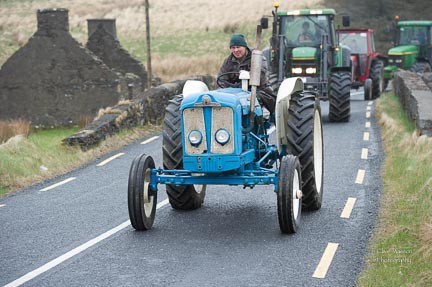Eugene Harkin at the Charlie Mor McMenamin and Paddy Ward Tractor Run for Clogan and Finntown Day centers on Sunday last.  Photo:- Clive Wasson