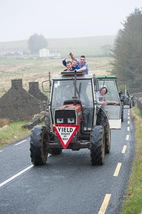 Tractor fans take to the road at the Charlie Mor McMenamin and Paddy Ward Tractor Run for Clogan and Finntown Day centers on Sunday last.  Photo:- Clive Wasson
