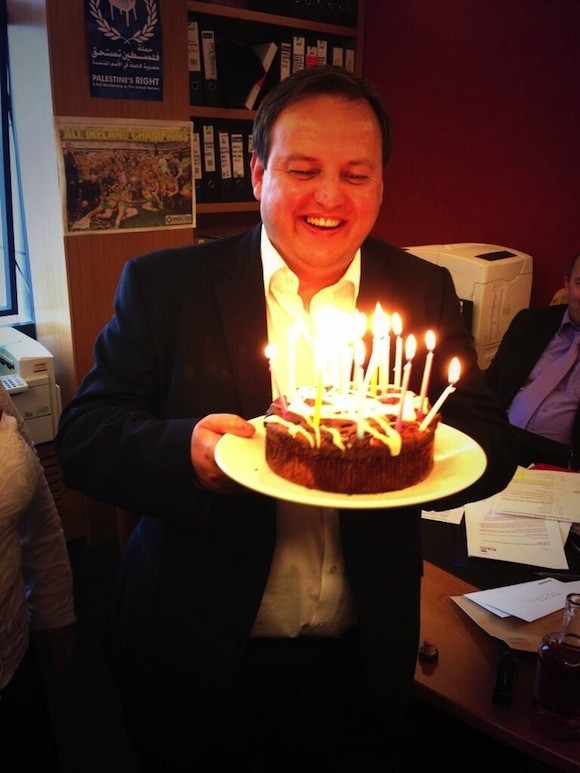 Padraig and his 40th birthday cake. Pic courtesy of Gerry Adams!