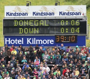 SCORES ON THE DOORS: Donegel led by 0-6 to Down's 0-4 at half time