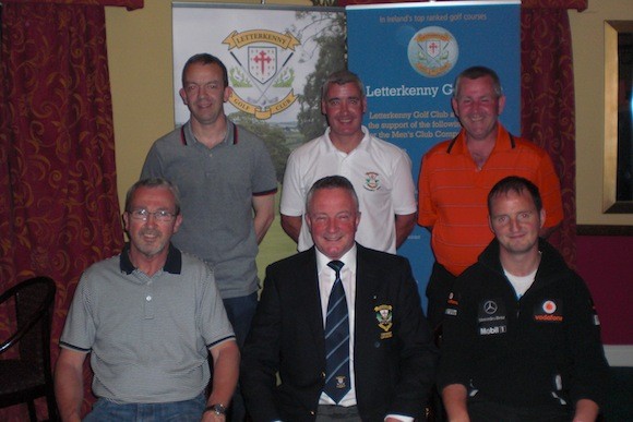 Gilroy Tiles and Bathroom Open prizewinners: standing, l-r; Michael Mc Hugh, Gerard Dunleavy and Gerard Duffy. seated: Sean Gilroy [sponsor] Henry Mc Cahey, captain and Derek Whyte.