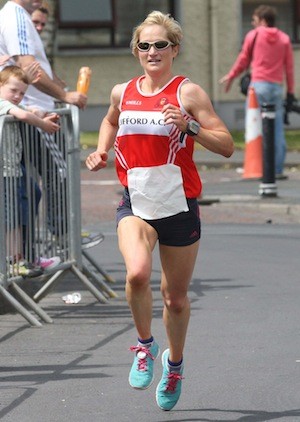 Ann-Marie Mc Glynn of Liford AC on her way to victory in today's 10K road race in Strabane. Pic.: Gary Foy