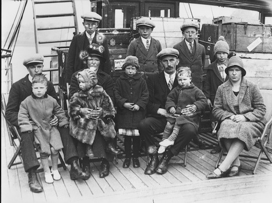 Emigrants on board a tender ship (1930s)