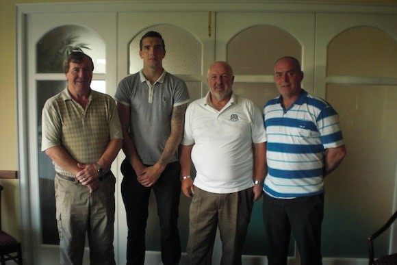 Everton and Republic of Ireland international soccer player Shane Duffy pictured at Letterkenny Golf Club Open Week. Shane's fourball included his father, Michael, Eugene Gallagher and Pat Bonner. 