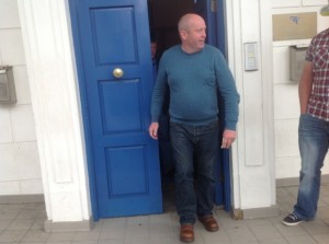 Gallagher leaving court after his first case.