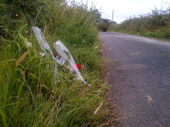 Flowers and some holy water have been left at the spot where Alan McSherry lost his life outside Bundoran yesterday.