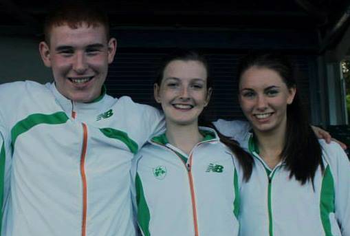 1 Donegal athletes at Celtic T/F International in Wales L/r John Kelly, winner U18 Shot Putt, Blathnad Patton winner U18 Triple Jump and Kelly McGrory, winner U18 400m Hurdles