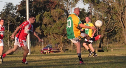 Rory O Gorman from Fahan and Danny Sheridan from Creeslough in action for Brisbane Shamrocks