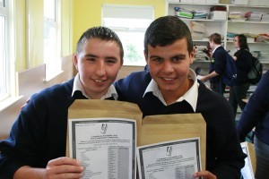 Crana College students Manus McLaughlin and Lee McCarron delighted with their Junior Cert results