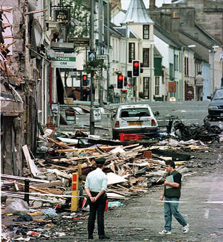 The scene of devastation following the Real IRA bomb attack on Omagh